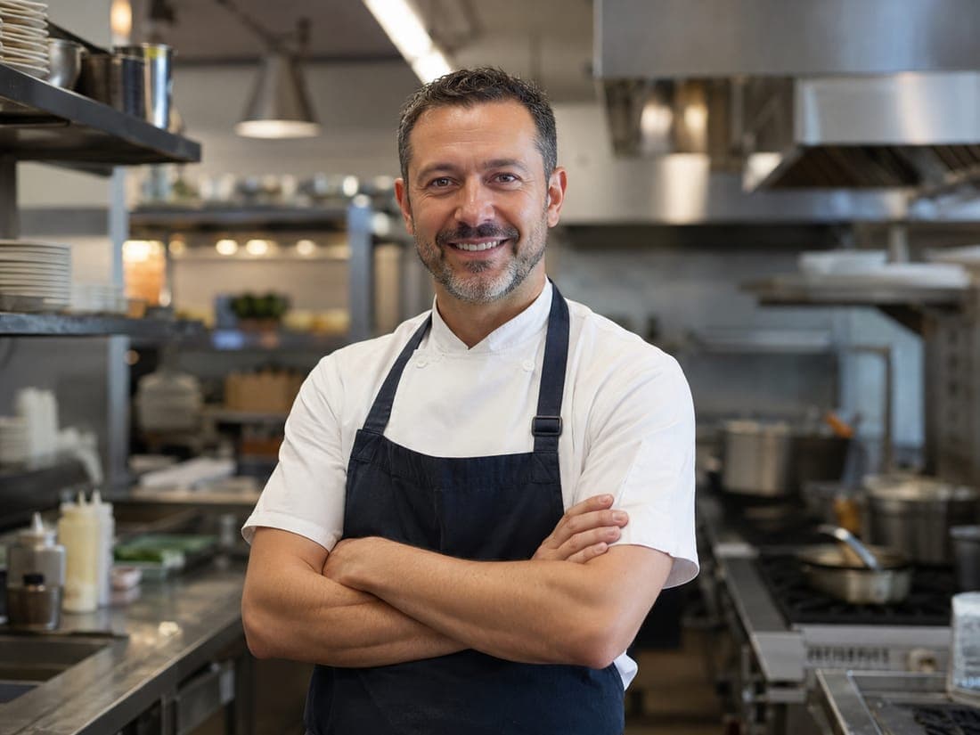Chef-kok in zijn restaurant